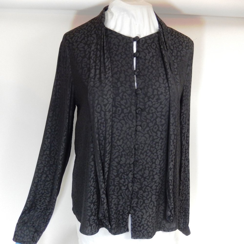 Laundry By Shelli Segal Long Sleeve Black on Black Print Blouse Size Small